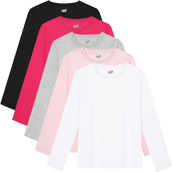 5 Pack Girls Long Sleeve Shirts Soft Cotton Crewneck Girls' Basic Long-Sleeve T-Shirts Toddlers' ... | Amazon (US)