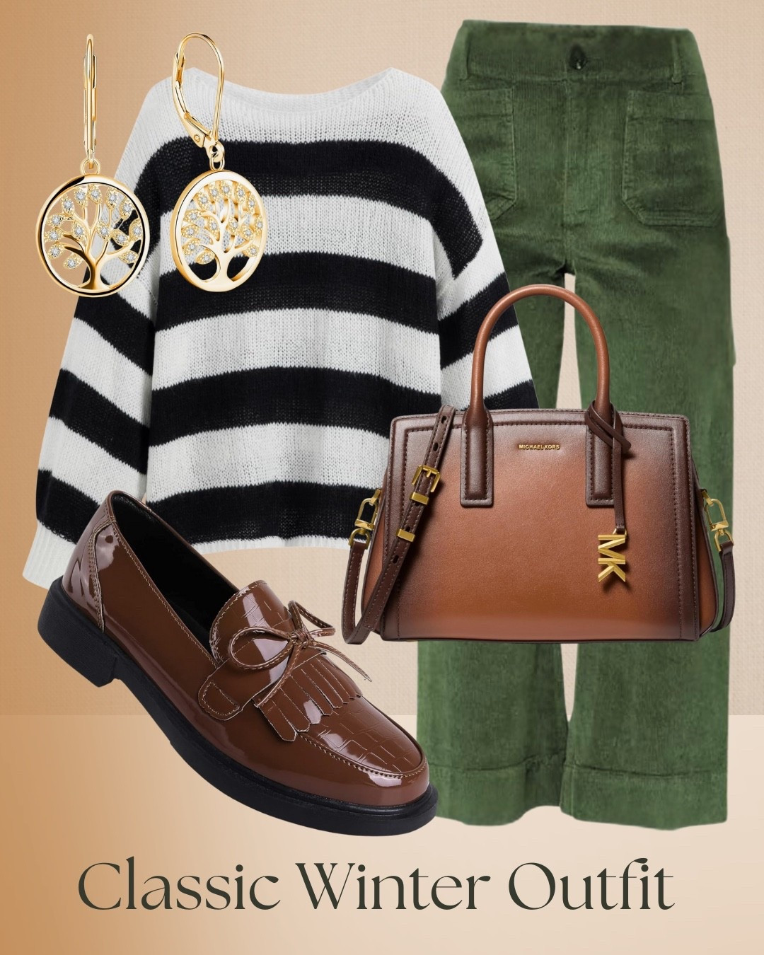 Classic winter outfit with striped sweater and corduroy pants. Black and white striped sweater paired with green corduroy pants, brown loafers, and a structured leather satchel for an easy everyday winter look.

#LTKStyle #LTKWinter #LTKFinds #LTKUnder100 #LTKEveryday

#LTKootd