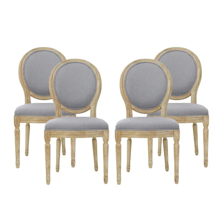 Lariya French Country Fabric Dining Chairs, Set of 4, Light Gray and Natural | Walmart (US)