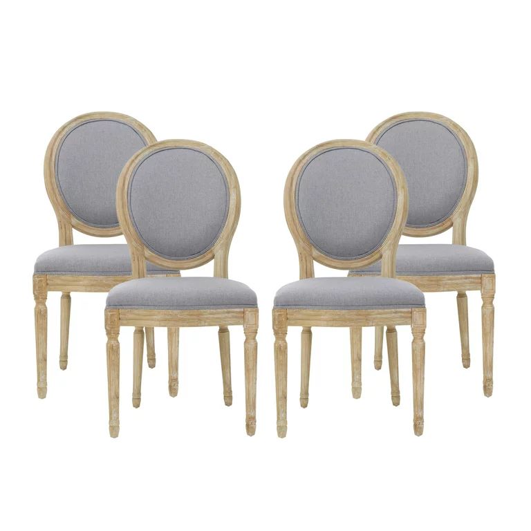 Noble House Karter French Country Fabric Dining Chairs, Set of 4, Light Gray, Natural - Walmart.c... | Walmart (US)