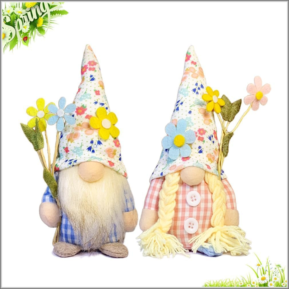 2 Pcs Spring Summer Gnome Decoration, Exquisite Smaller Size 7.5" Spring & Summer Gnome Plush Dec... | Amazon (US)