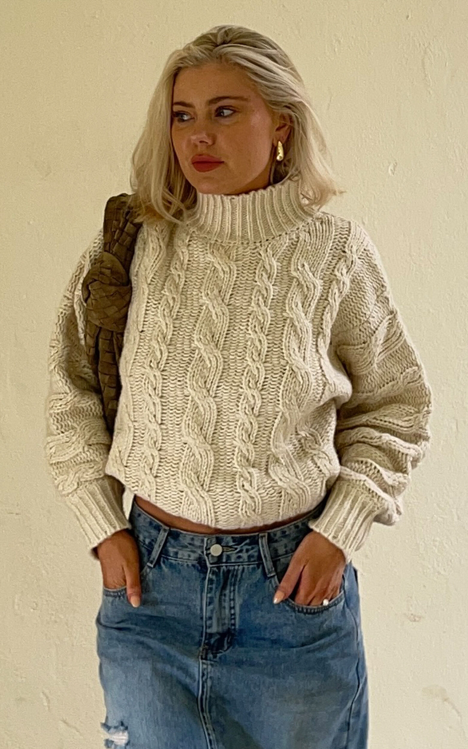 Melalyn Jumper - Drop Shoulder Cable Knit Jumper in Stone | Showpo (ANZ)