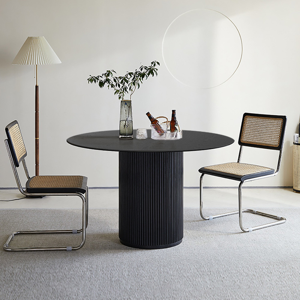 39.4"" Small Round Dining Table Solid Wood for 4 Japandi Style Black Kitchen Table | Homary