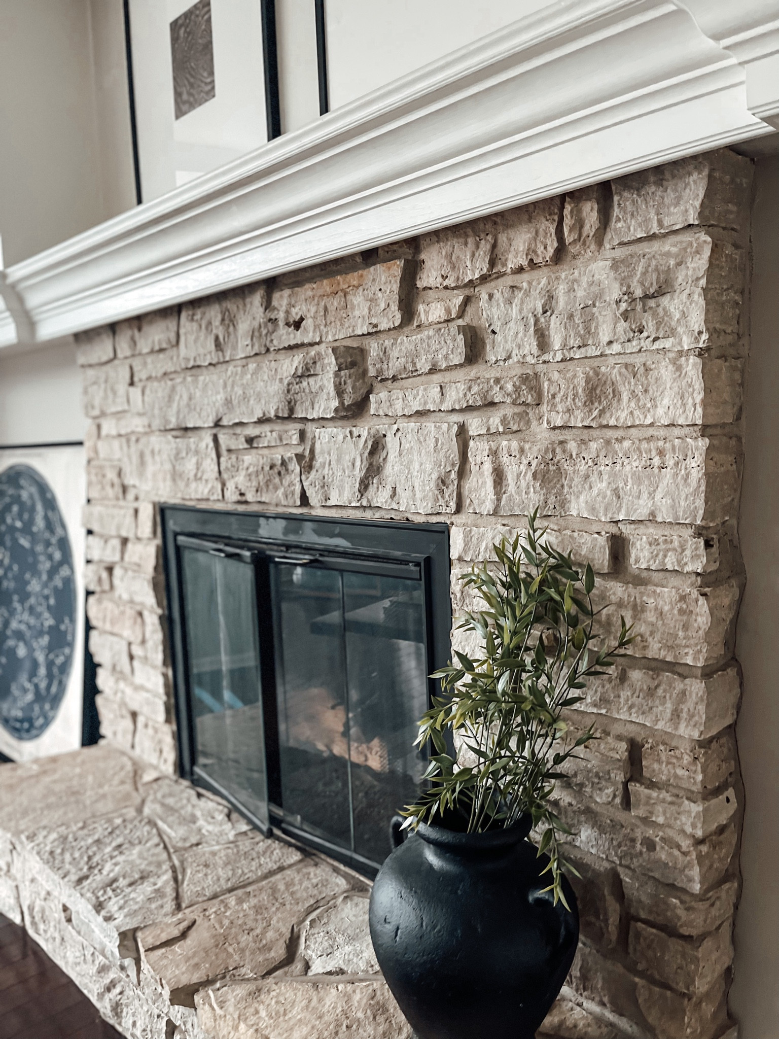 Fireplace decor inspo 
👉(Target & Potterybarn)
- large black vase • faux seasonal stems 
- oversized wall art
- black wall picture frames

#LTKSeasonal #LTKU #LTKhome