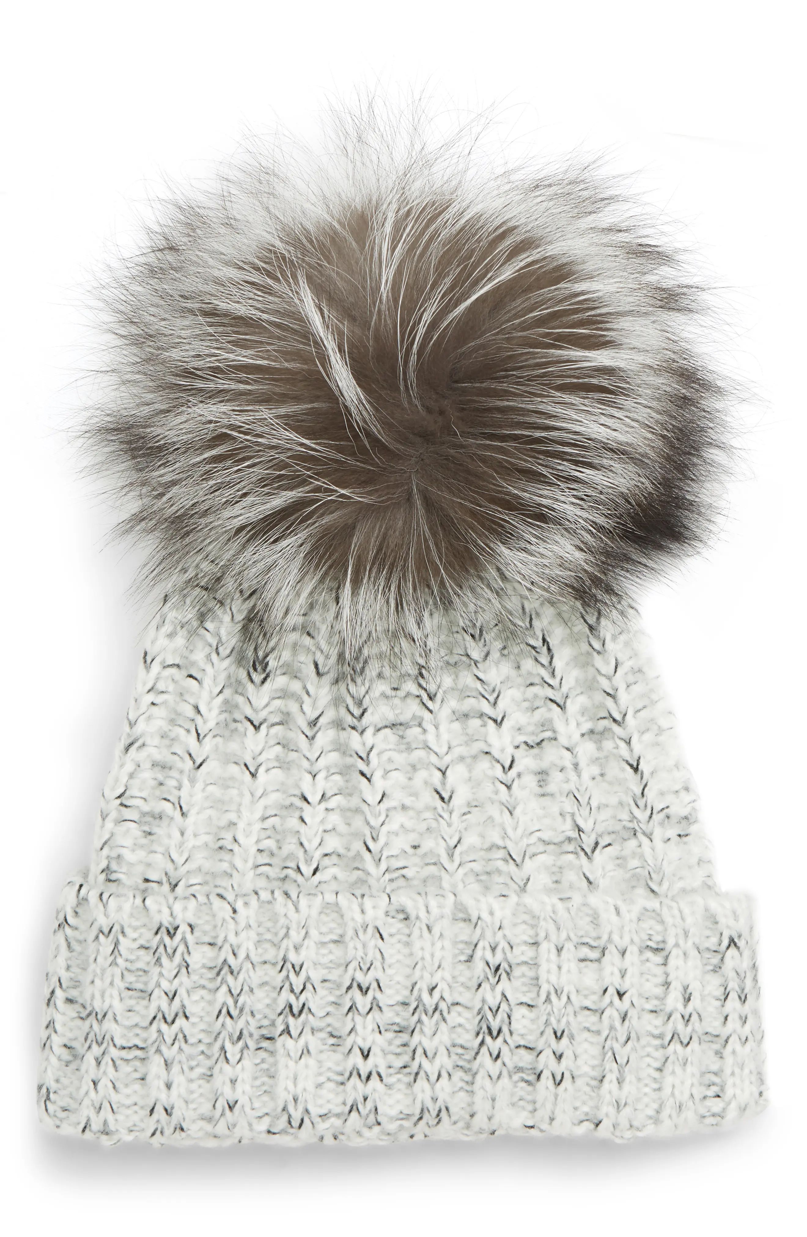 Kyi Kyi Cable Knit Beanie with Genuine Fox Fur Pom | Nordstrom