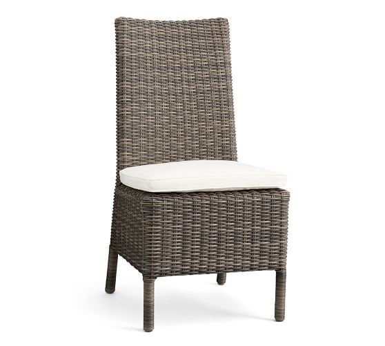 Torrey All-Weather Wicker Dining Side Chair With Cushion, Charcoal Gray | Pottery Barn (US)
