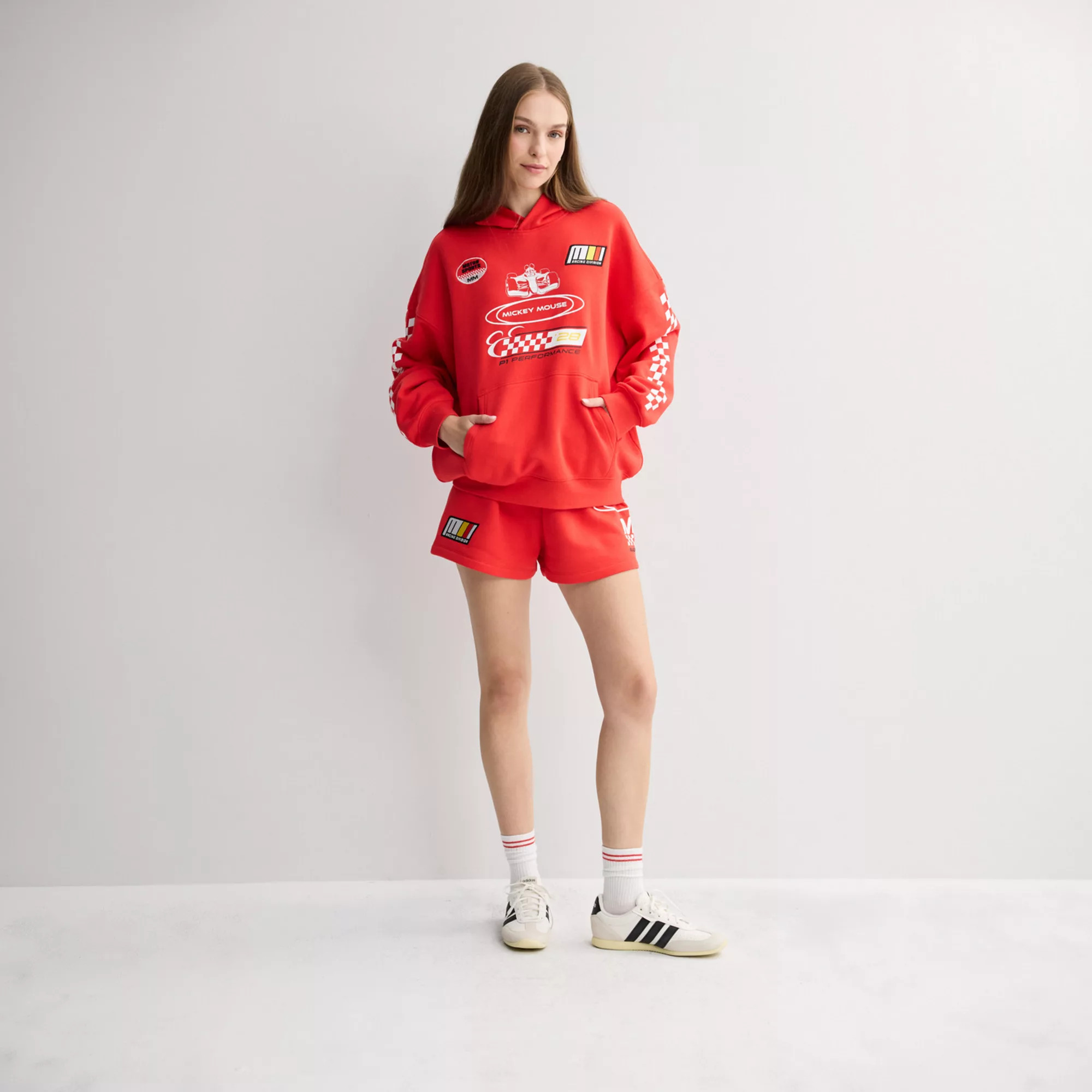 Juniors' Disney's Mickey Mouse Motorsport Graphic Pullover & Lounge Shorts Matching Set | Kohl's
