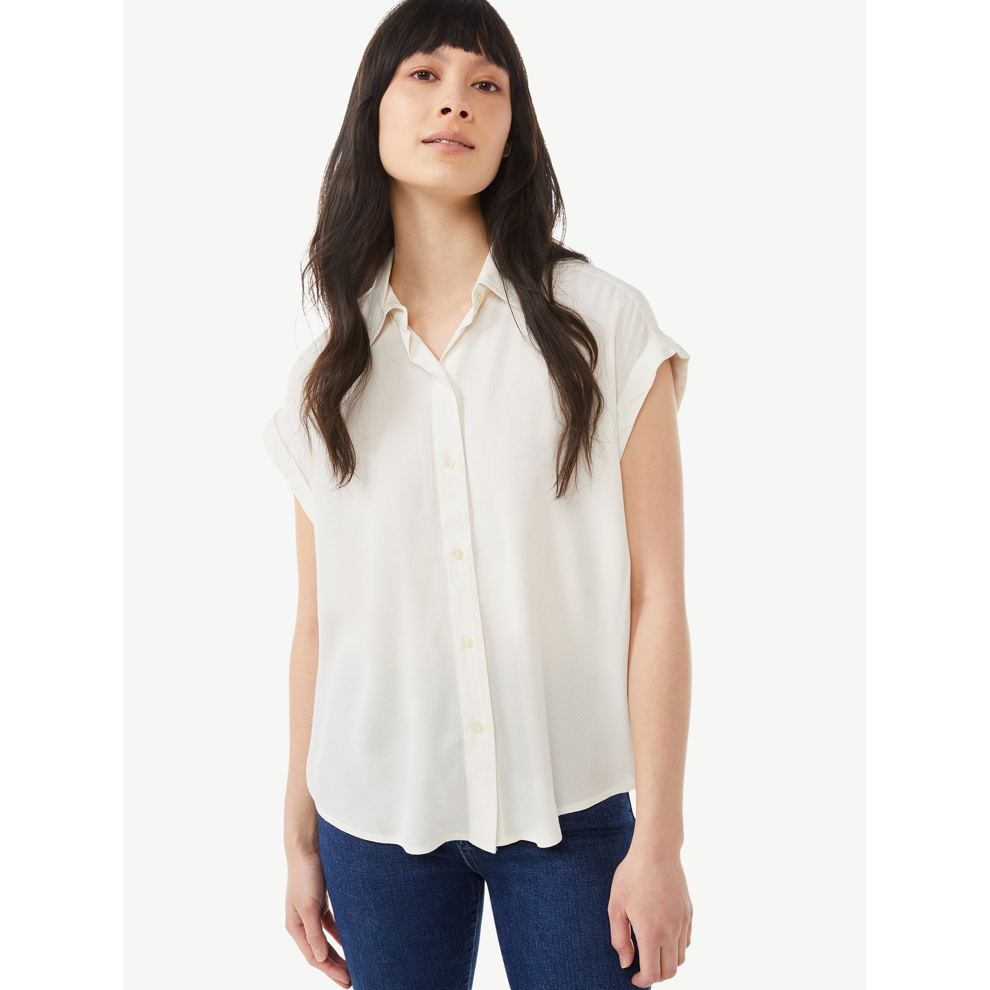 Free Assembly Women’s Short Sleeve Button-Down Shirt | Walmart (US)