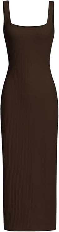 Verdusa Women's Casual Sleeveless Square Neck High Waist Rib Knit Tank Long Dress | Amazon (US)