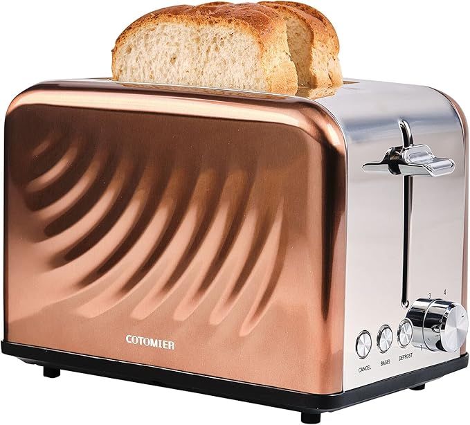 Cotomier Toaster 2 Slice, Rose Gold Stainless Steel Retro Toaster with Defrost Bagel Cancel Funct... | Amazon (US)