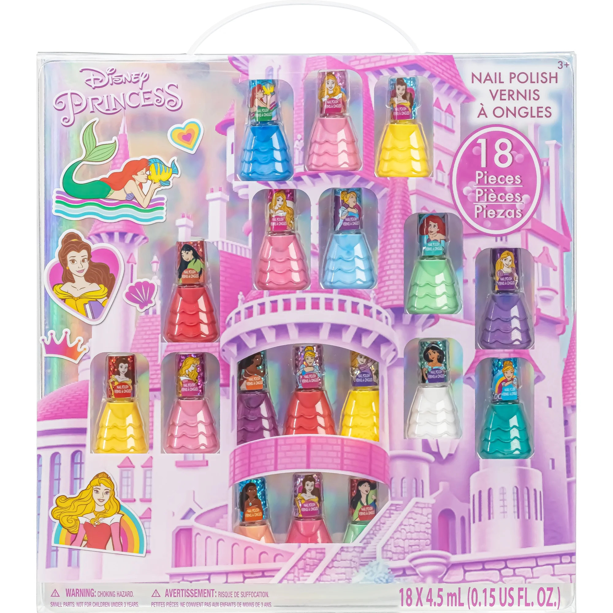 Disney Princess - 18 PC Castlebox Non-Toxic Peel-Off Nail Polish Set for Girls Ages 3+ by Townley... | Walmart (US)