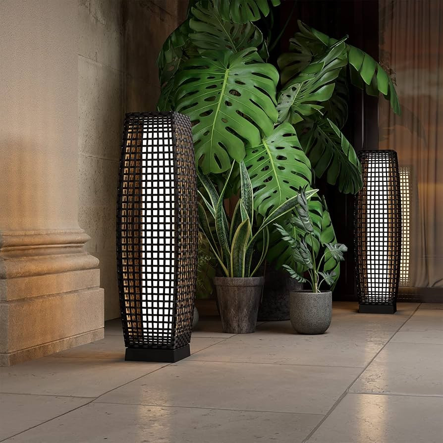 Grand patio Outdoor Floor Lamp Solar Powered Lantern Water–Resistant Resin Wicker Deck Light fo... | Amazon (US)