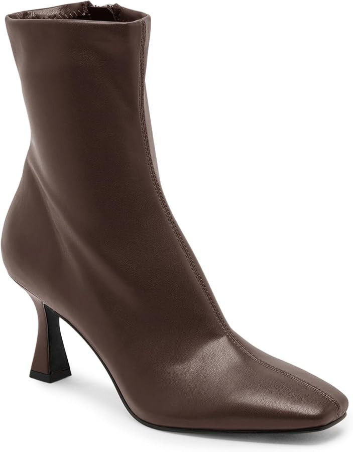 Coutgo Womens Kitten Heel Ankle Boots Square Toe Side Zipper Dressy Booties Fall Shoes | Amazon (US)