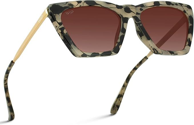 WMP Eyewear - Square Cat Eye Shape Metal Frame Fashion Polarized Mirrored Sunglasses | Amazon (US)