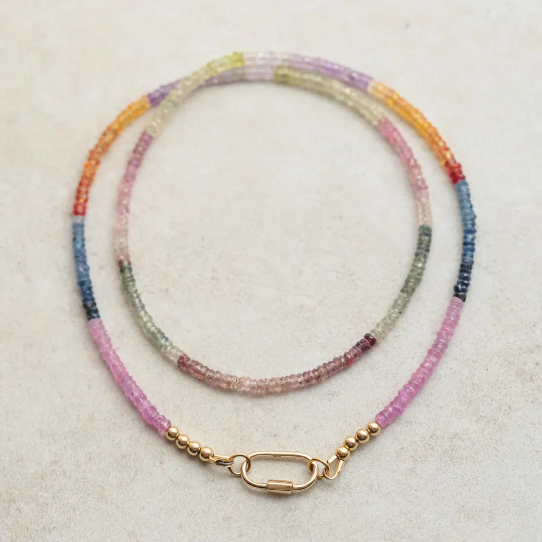 Multi Sapphire Necklace, Sapphire carabiner necklace, [ENSM1558] AAA+ sapphire necklace, Multi co... | Etsy (US)