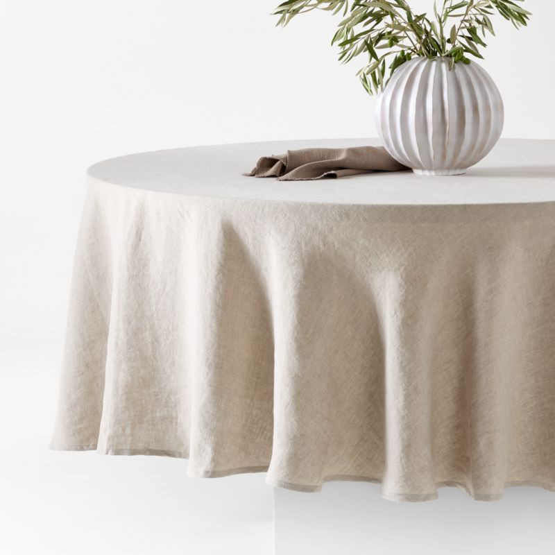 Marin 100" Round Natural European Flax -Certified Linen Tablecloth | Crate & Barrel | Crate & Barrel