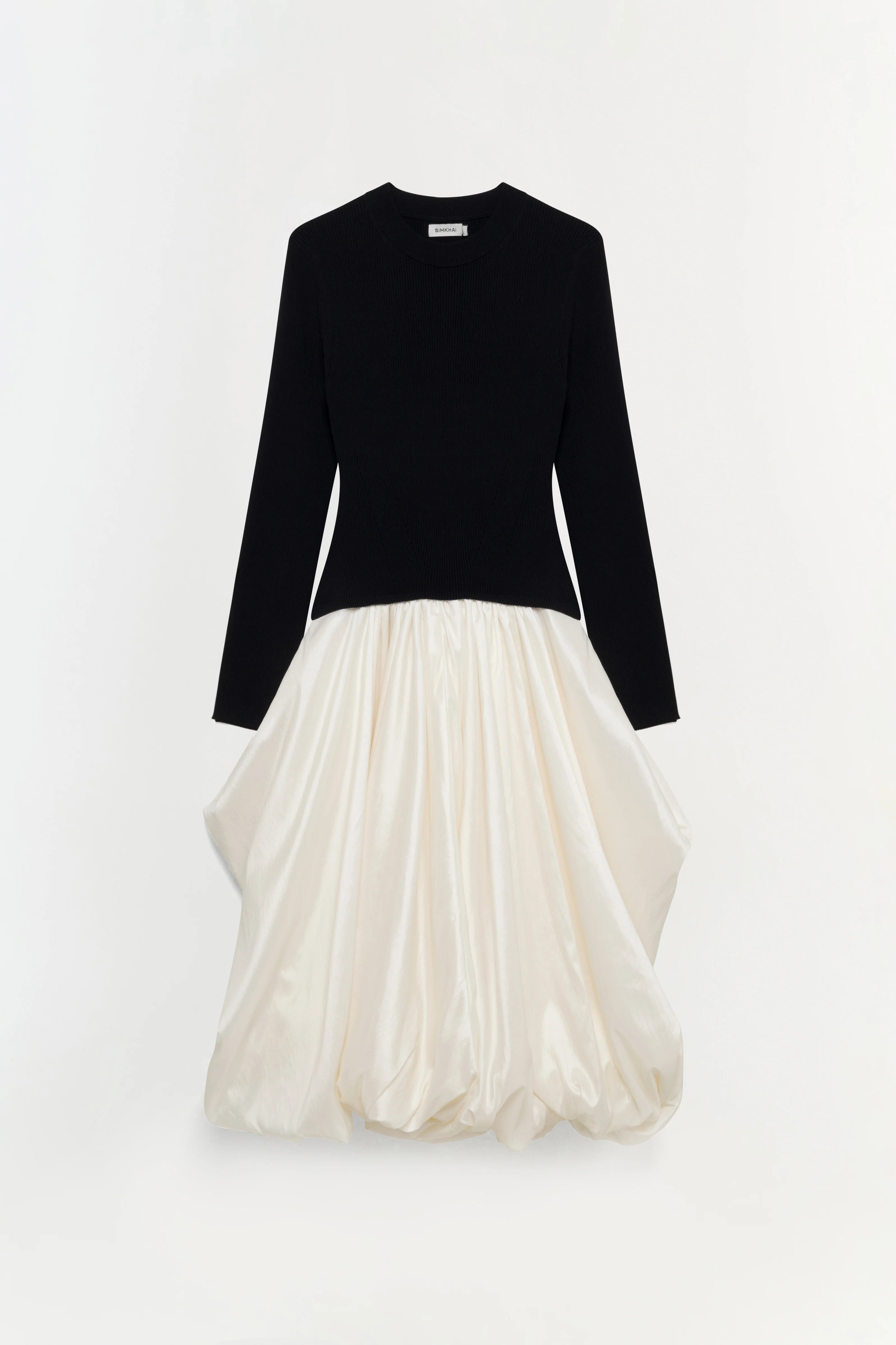 SIMKHAI Women's Kenlie Taffeta Knit Midi Dress in Black/Multi, Size Medium | Simkhai