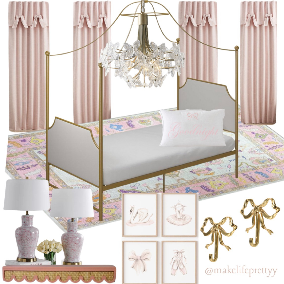 Pink Classic Girls bedroom Mood Board

Girls nursery, girls bedroom, pink bedroom, pink girls bedroom, pink nursery, grand millennial nursery, grand millennial girls bedroom, girls gold canopy bed, clementine canopy bed, pink nursery rug, pink girls bedroom rug, pink area rug, gold bow hooks, nursery decor, girls bedroom decor, pink lamps, pink ginger jar lamp, butterfly chandelier, love shack fancy nursery, pink bow curtains, pink scalloped rattan shelf, scalloped shelf, ballerina wall art, ballet wall art, ballet art prints, pink bow pillow, personalized bow pillow, nursery chandelier, girls bedroom chandelier 

#LTKKids #LTKHome #LTKBaby