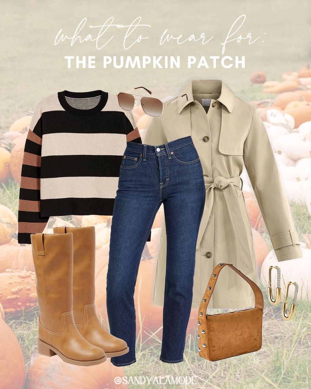 What to wear to the pumpkin patch. Fall style. Chic fall outfit. Classic fall style. Cognac fall boots. Target fall boots. Walmart fashion. Walmart fall trench coat. Old navy new arrivals. Colorblock striped fall sweater. Studded suede handbag. Trendy fall accessories. Apple picking outfit idea  

#LTKStyleTip #LTKFindsUnder100 #LTKSeasonal