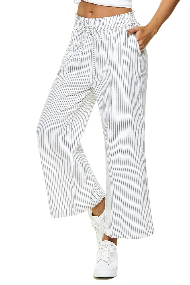LNX Womens Linen Pants High Waisted Wide Leg Drawstring Casual Loose Trousers with Pockets | Amazon (US)