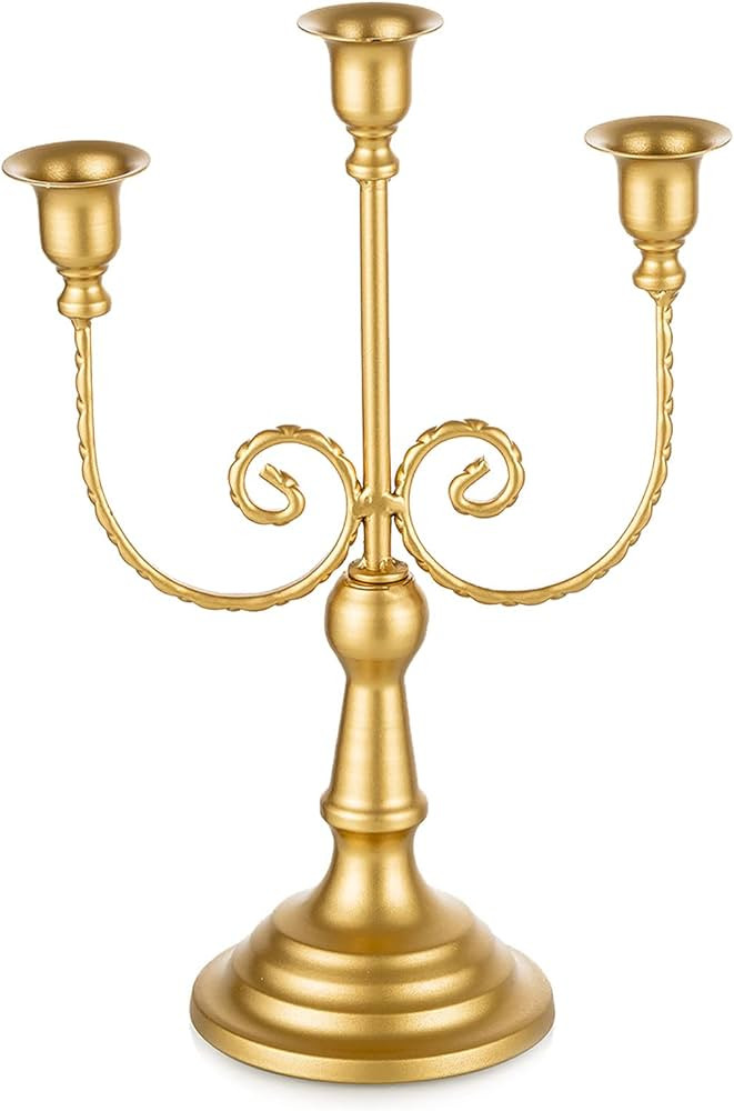 Romadedi Candelabra Gold Candle Holders - 3 Arm 11.8" Wedding Candlestick Holder for Theme Party ... | Amazon (US)
