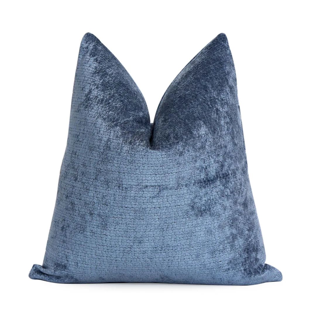 Kelly Wearstler Rebus Blue Crushed Velvet Decorative Pillow - Etsy | Etsy (US)