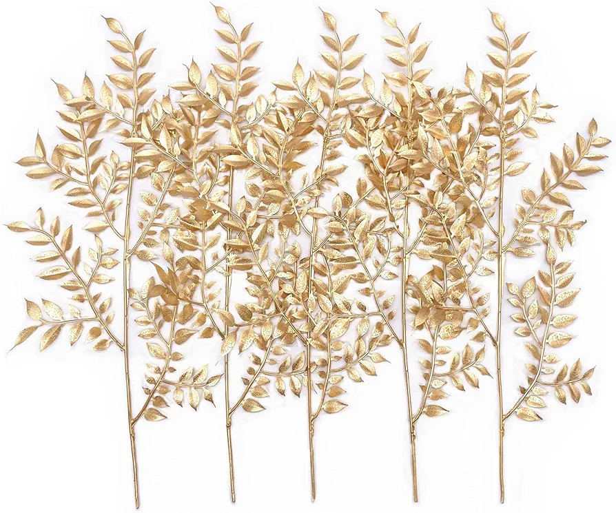 PASYOU Fake Leaves Plants for Christmas Decor, Gold Artificial Shrubs Grass Foliage Plastic Bulk ... | Amazon (US)