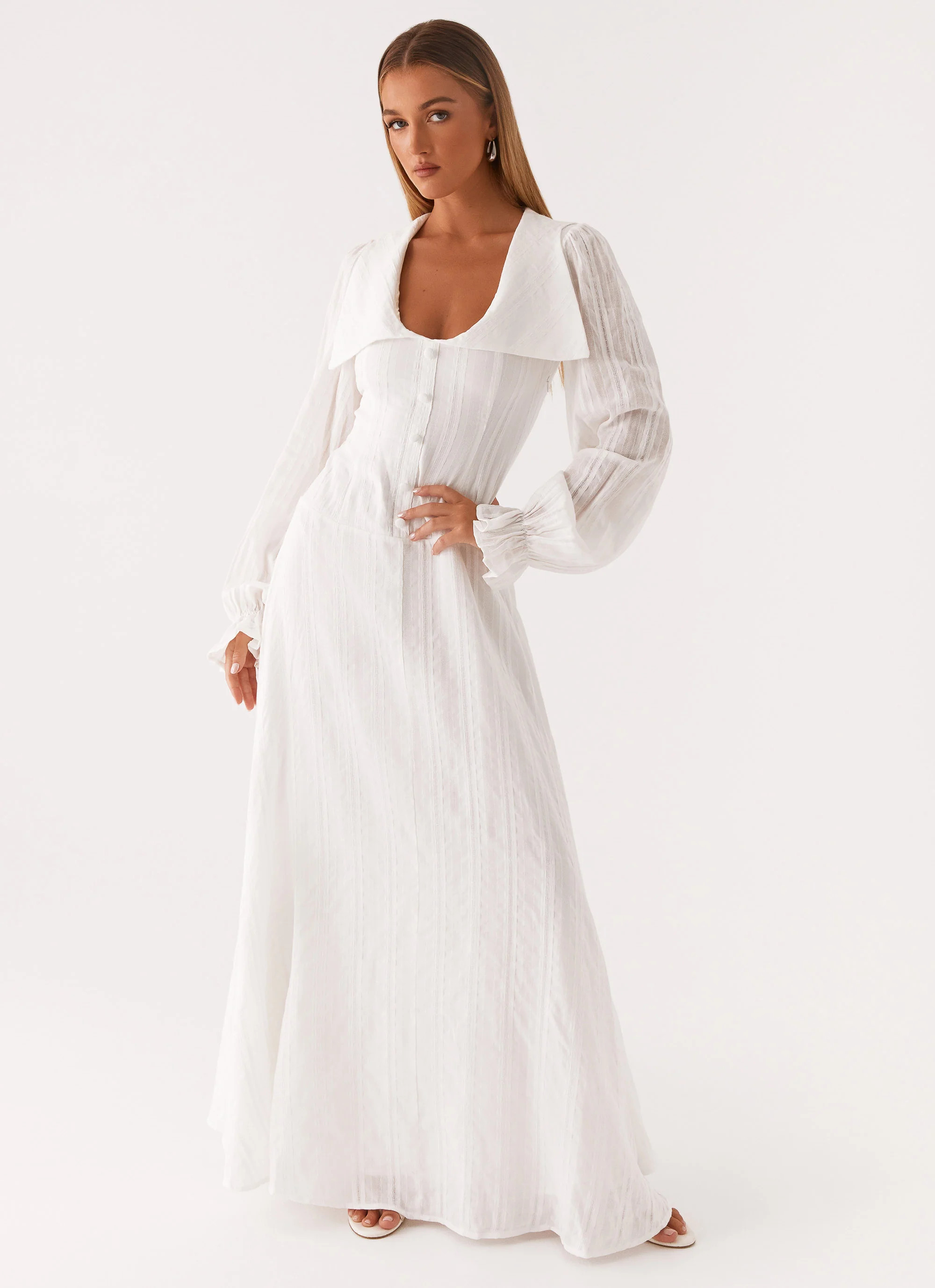 Alima Long Sleeve Maxi Dress - White | Peppermayo (Global)