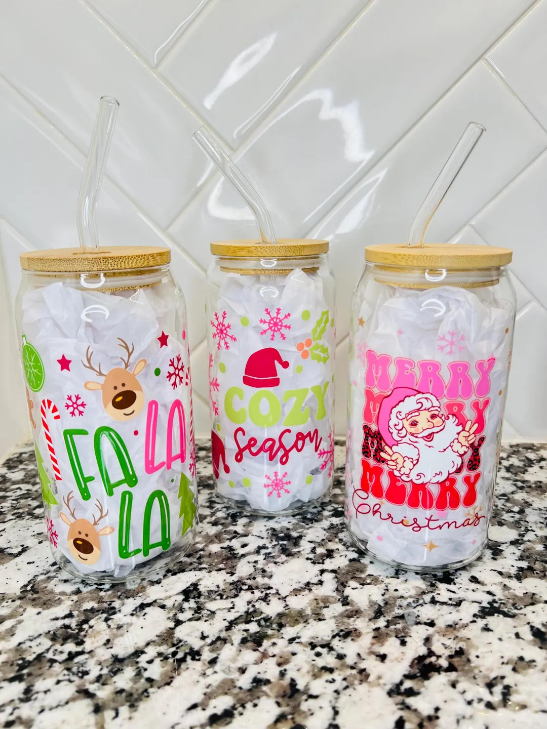 Christmas Beer Can Glasses With Decals - Etsy | Etsy (US)
