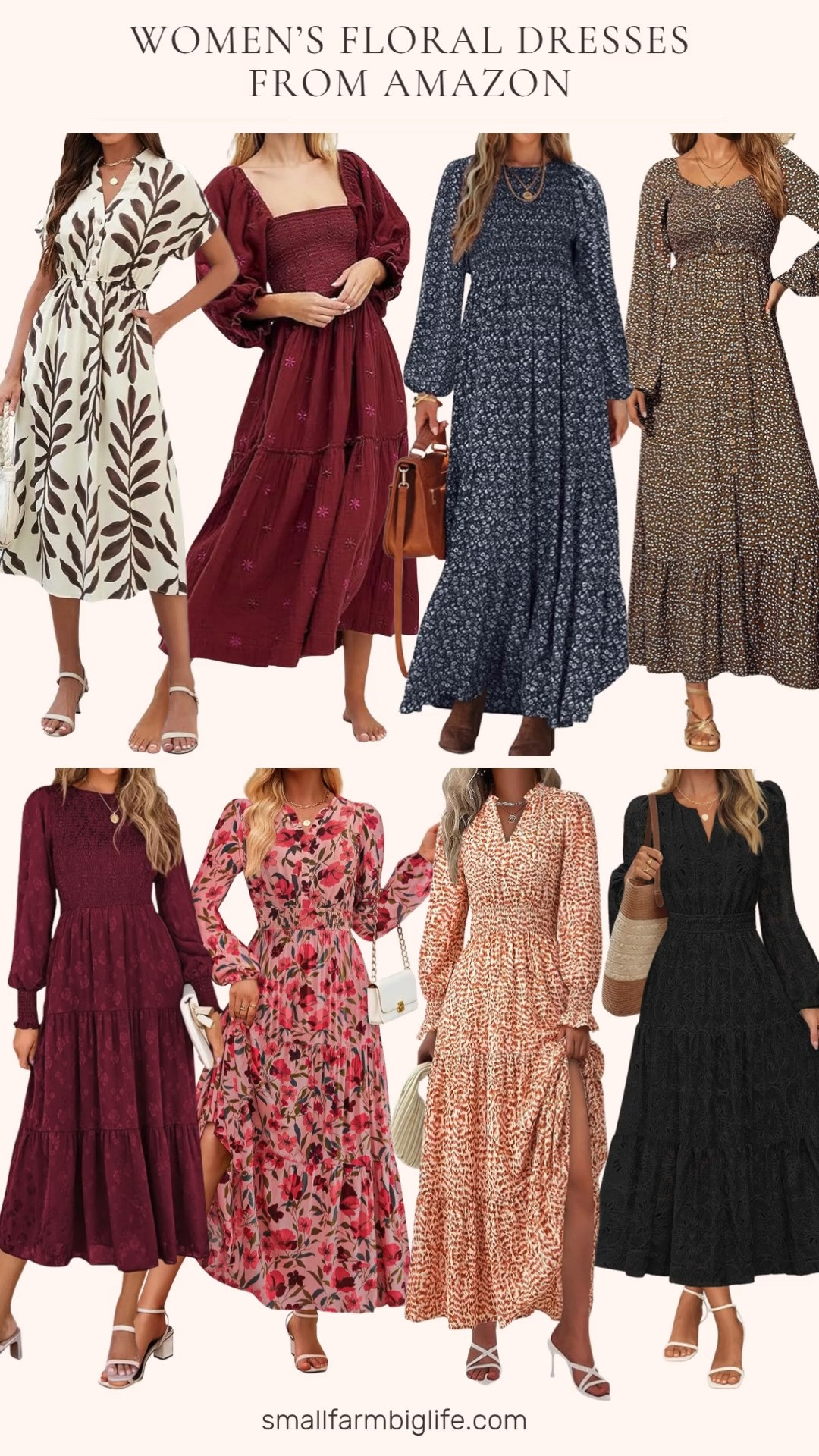 Women's Floral Dresses from Amazon — feminine, flowy and perfect for any occasion! 🌸 From long sleeve floral dresses to short sleeve, breezy styles, these finds are ideal for effortless everyday elegance. Add a pair of boots or heels and you’re ready for any season! 

 #LTKOver40 #LTKFindsUnder50 #LTKStyleTip