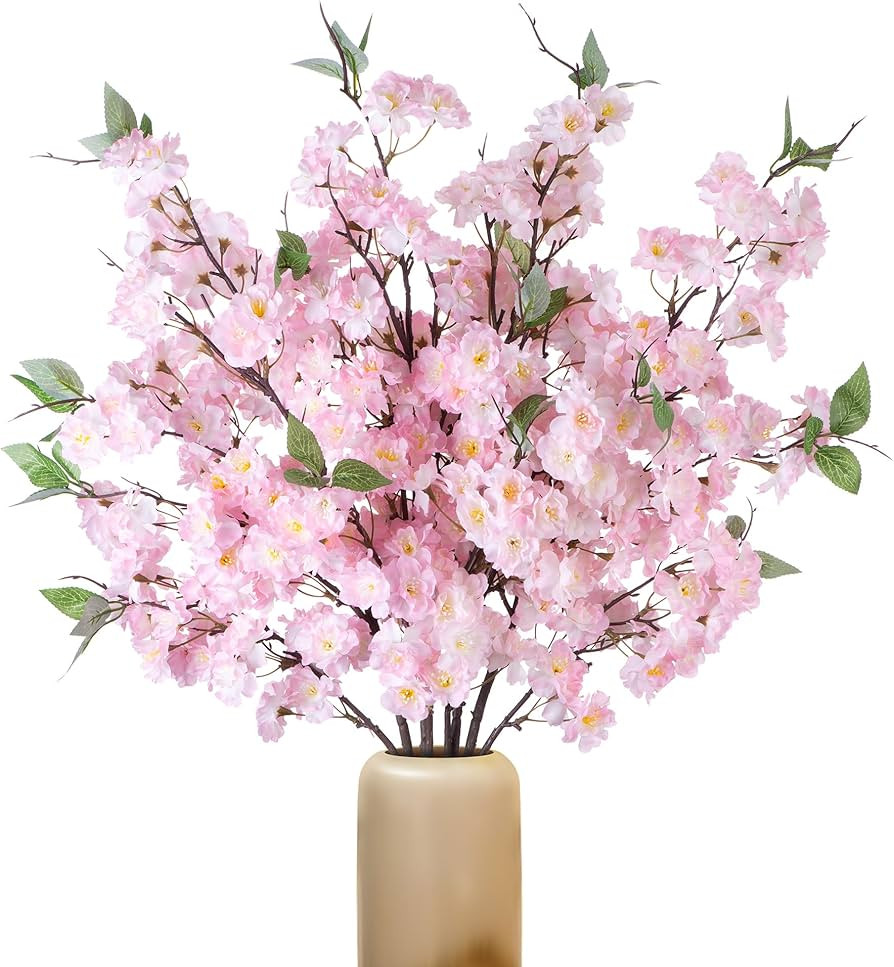 Silk Cherry Blossom Branches, 47in Artificial Cherry Blossom Long Stems Fake Vase Arrangements fo... | Amazon (US)