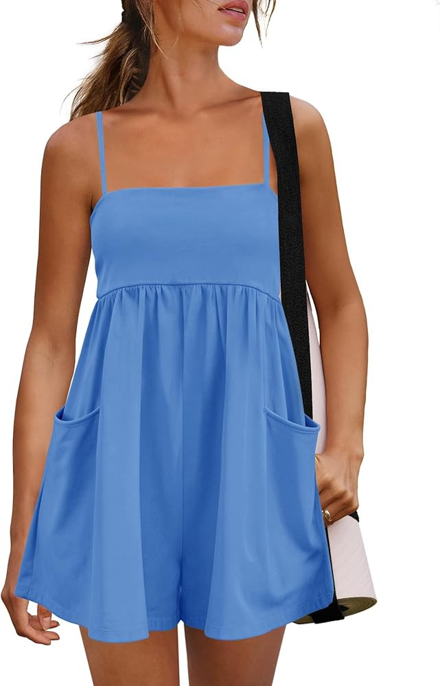 Yanekop Womens Summer Romper Shorts Casual Sleeveless Workout Athletic Romper Spaghetti Strap One... | Amazon (US)
