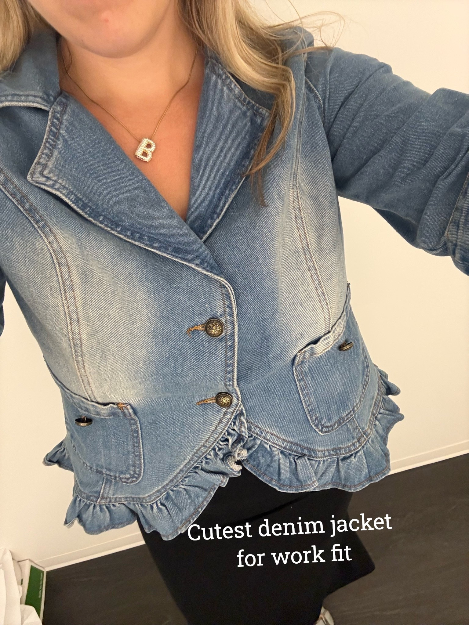 Denim jacket 
Frill hem casual jean jacket
Work outfits
Denim Jacket that buttons up
Button down top

#LTKootd #LTKgrwm #LTKWorkwear