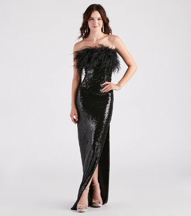 Zuri Formal Sequin Feather Mermaid Dress | Windsor Stores