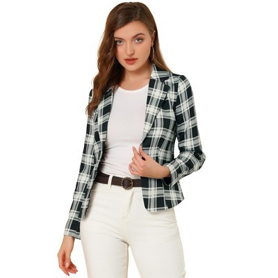 INSPIRE CHIC Women's Notched Lapel Open Front Business Casual Blazer Small Black-Plaid | Target