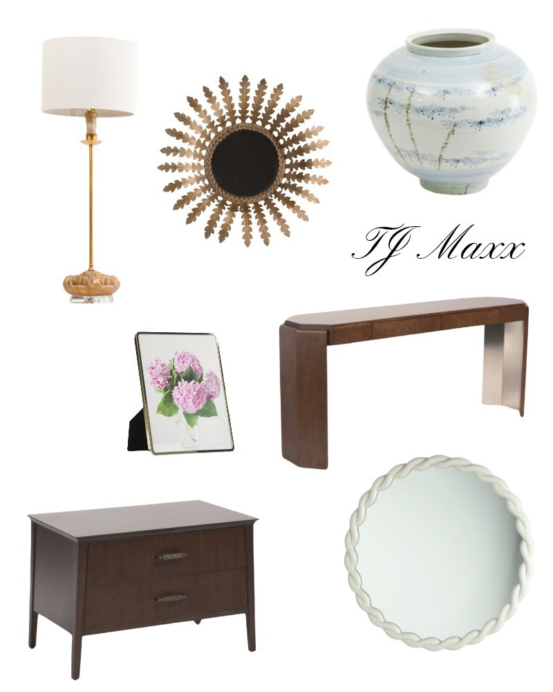 Designer Home Decor on sale at TJ Maxx. Mirror, blue and white vase, table lamp, brass, picture frame, rope round mirror, console table, livingroom, entry, bedroom, office, french, modern, coastal.

#LTKHome #LTKSaleAlert