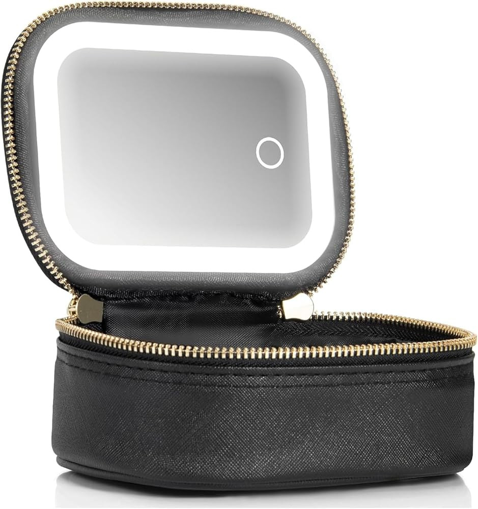 Mini Makeup Bag with Led Mirror, Small Travel Make up Bag 3 Light Modes Adjustable Brightness, fo... | Amazon (US)