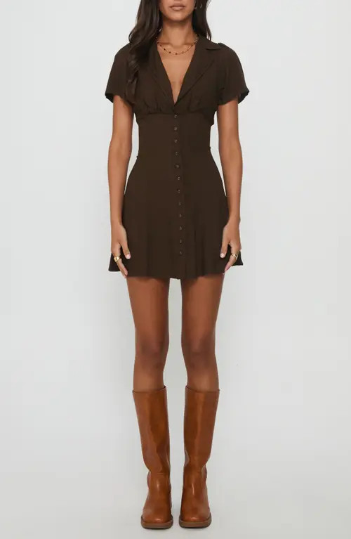 Princess Polly Pique Mini Shirtdress in Brown at Nordstrom, Size 0 | Nordstrom
