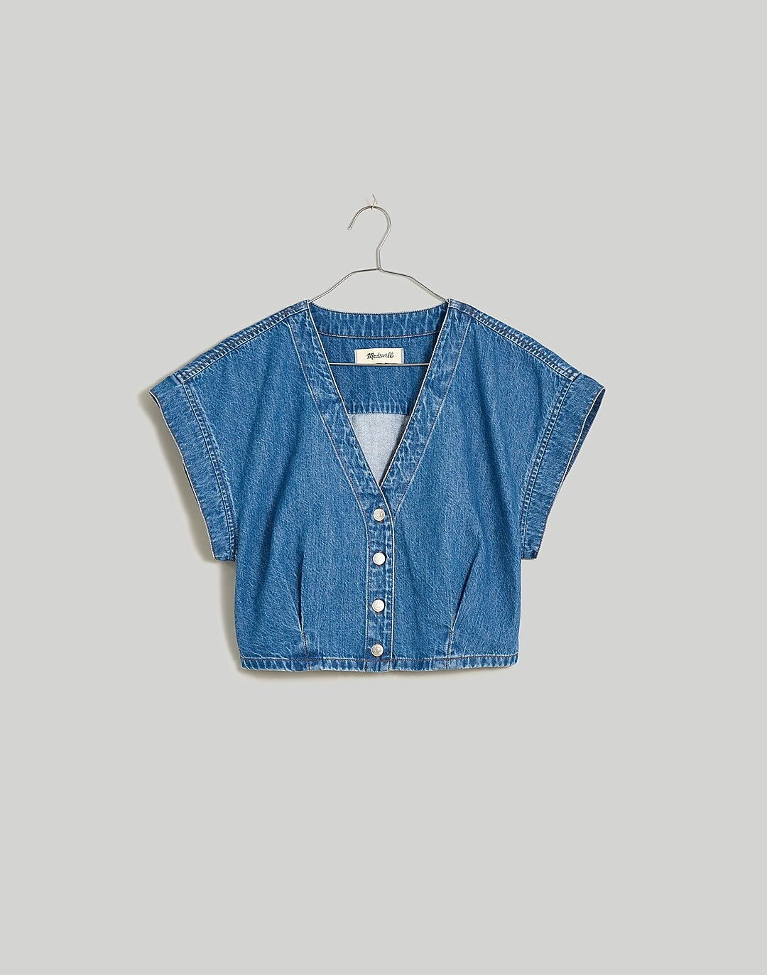 Denim Cap-Sleeve Crop Top in Hauser Wash | Madewell