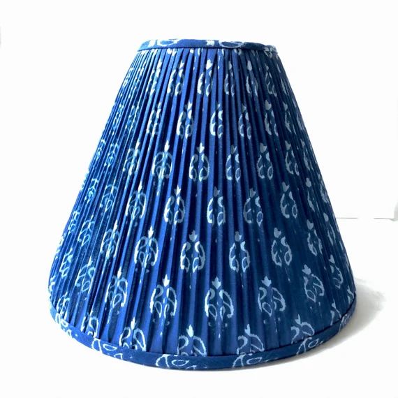 Indigo blue white block print hand made lampshade gathered scone chandelier lamp shade boho | Etsy (US)