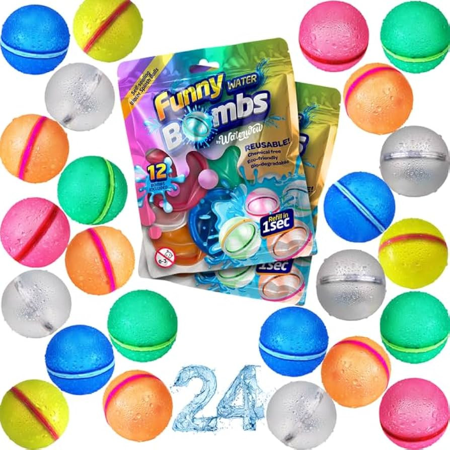 FUNNY Reusable Water Balloons, 24 Pcs, Refillable Water Balloons, Magnetic Water Balloon, Interac... | Amazon (US)