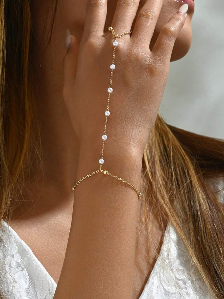 1pc Simple Golden Bean Chain Link Finger Bracelet For Women, Dating Gift | SHEIN