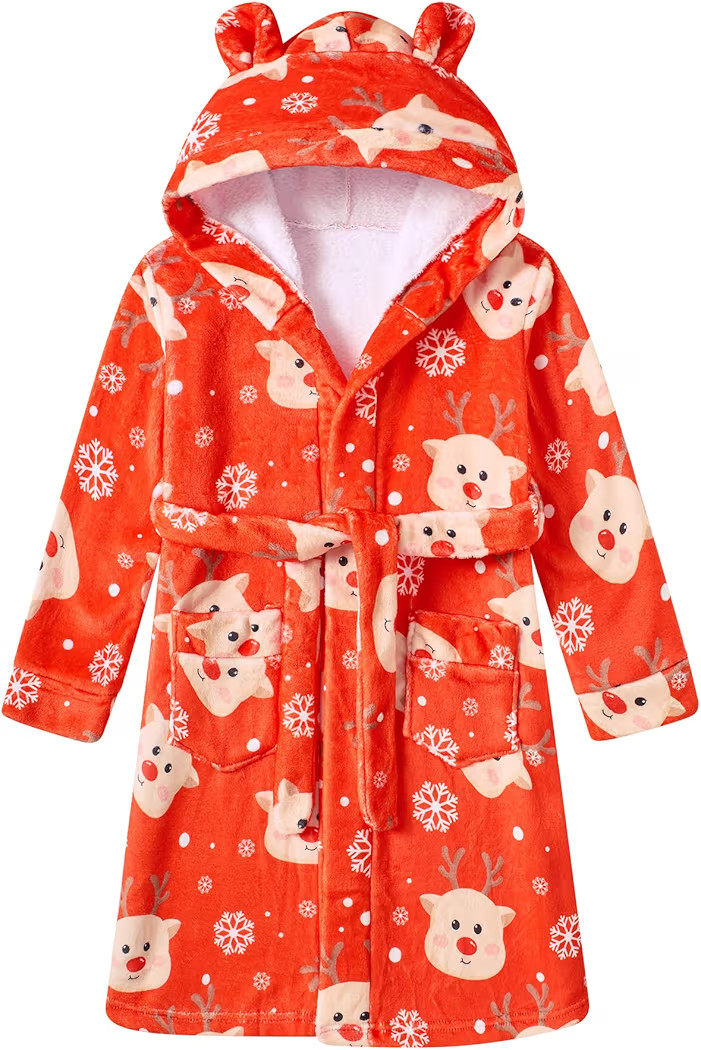 Funnycokid Girls Robes Kids Hooded Bathrobe Soft Fleece Pajamas Plush Flannel Sleepwear 4-14 Year... | Amazon (US)