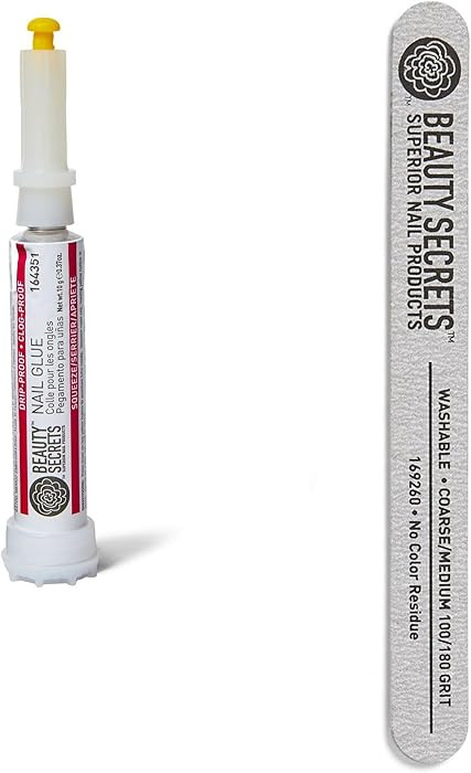 Beauty Secrets Drip & Clog Proof Nail Glue (1 Pack) Bundled with Zebra Cushion Nail File Medium C... | Amazon (US)