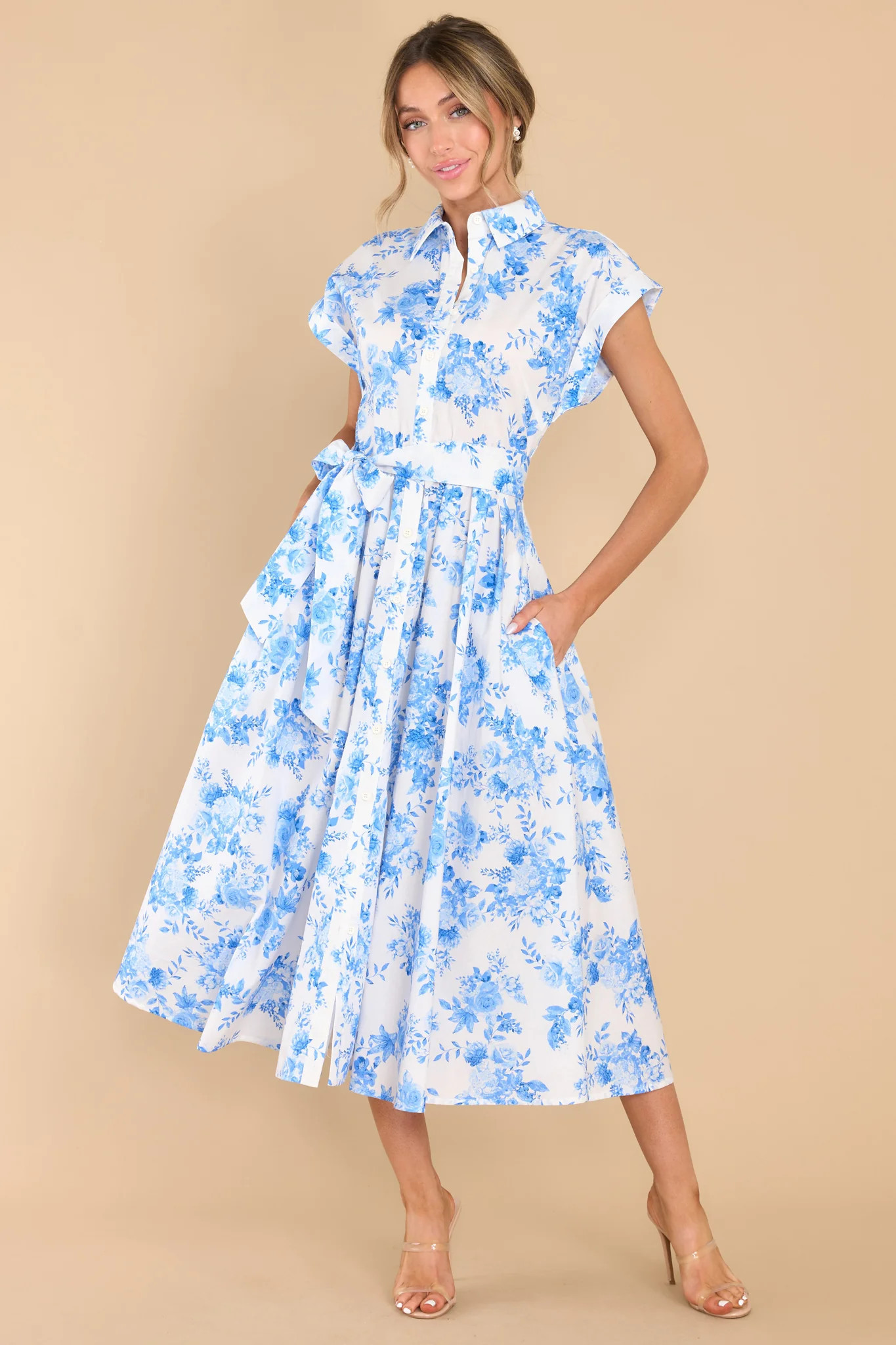 Thank You Love White Floral Print Midi Dress | Red Dress 