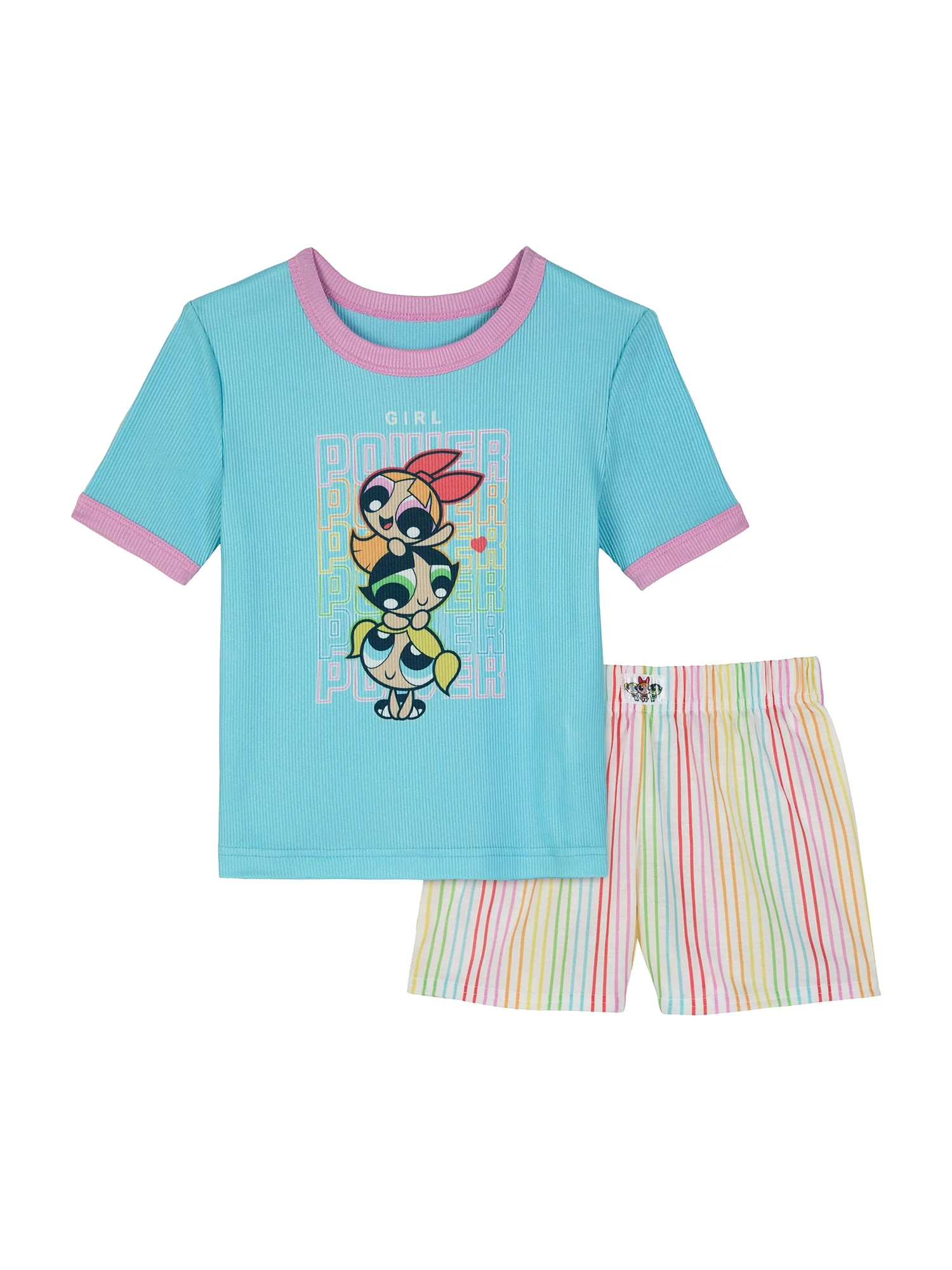 Powerpuff Girls Girls Short Sleeve Snug Fit Sleep Top and Shorts Pajama Set, 2-Piece, Sizes 4-10 | Walmart (US)