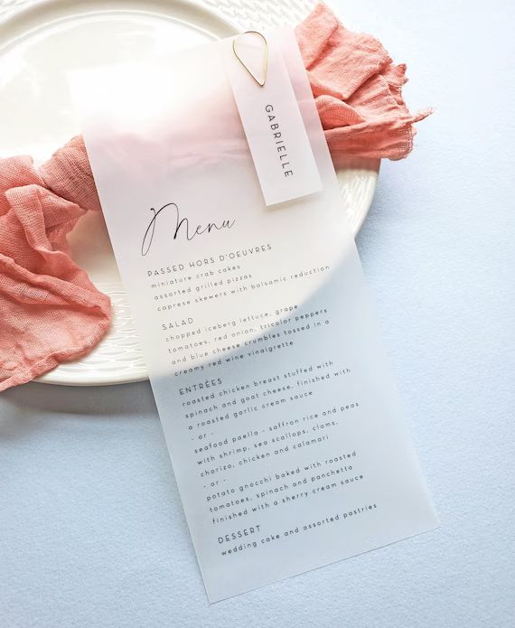 Clear Wedding Menus With Name Card and Clip  Custom Printed - Etsy | Etsy (US)