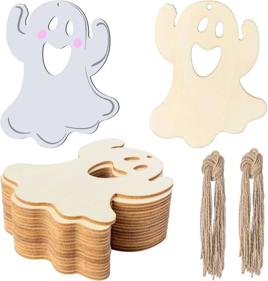 Amazon.com: Ghost Wooden Halloween Blank Wood with Twines Art Unfinished Ornaments for Christmas ... | Amazon (US)