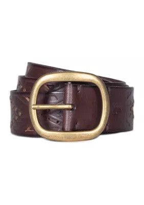 Frye Women's 38 Millimeter Belt with Southwestern Embossing, Brown, Large | Belk