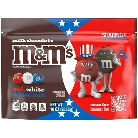 M&M's Milk Chocolate Red, White & Blue Summer Candy - 10 Oz Bag | Walmart (US)